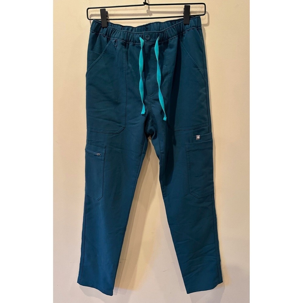 FIGS Cairo Slim Zip Fly Cargo Scrub‎ Pants Teal Mens Small/XS Tall Straight Leg